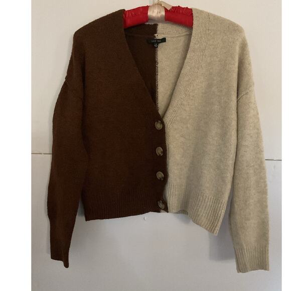 Love Tree Colorblock Brown & Beige Button Front Cardigan – Women’s Small - Picture 3 of 5